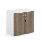 Lockable office cupboard with wood-effect doors and silver handles, shown on a white background.