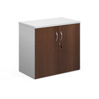 Lockable office cupboard with wood-effect doors and silver handles, shown on a white background.