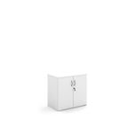 White storage cabinet with two doors on a white background