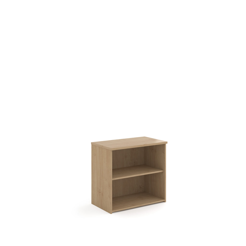 Wooden bookshelf with two shelves on a white background