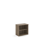 Wooden bookshelf with two shelves on a white background