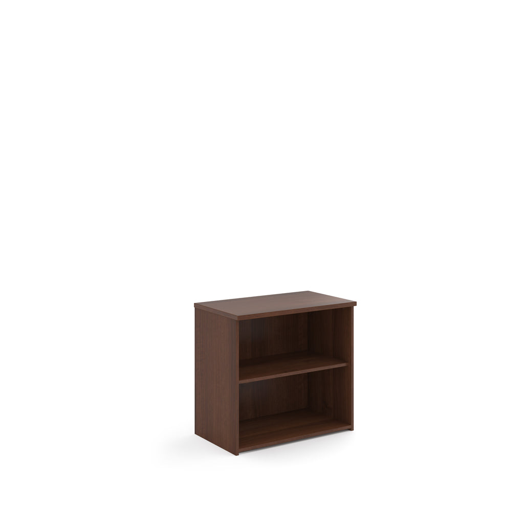 Wooden bookshelf with two shelves on a white background