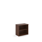 Wooden bookshelf with two shelves on a white background
