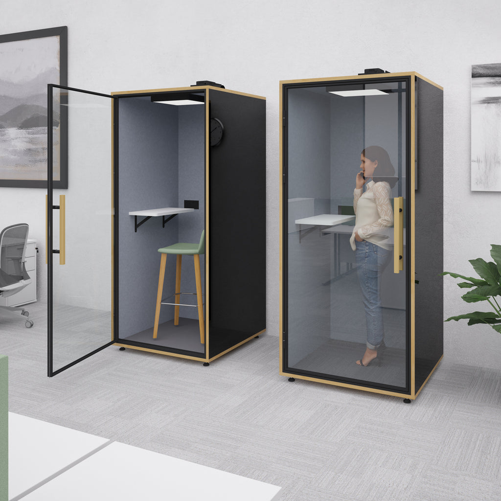 Single meeting booths in an office setting