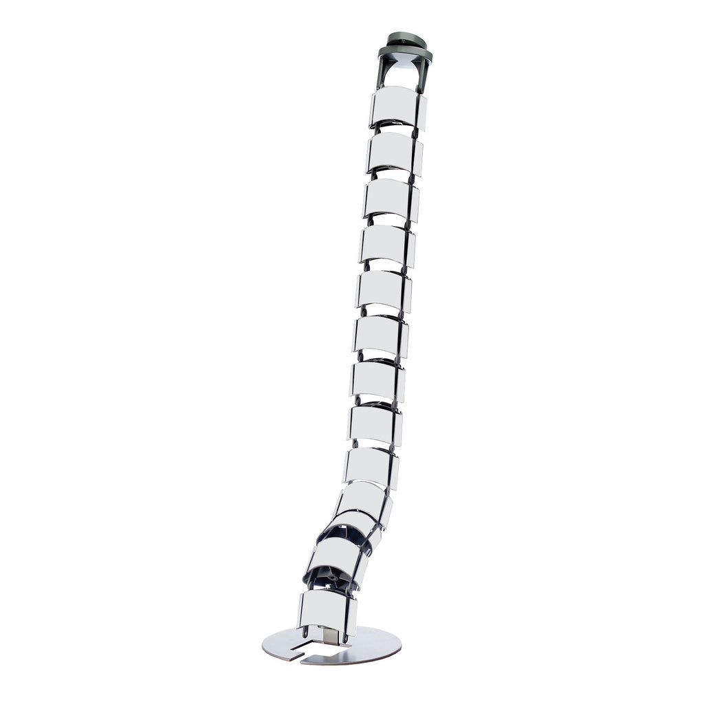Vertical desk cable management spine with a opaque finish, segmented flexible design, and weighted base, shown on a white background.