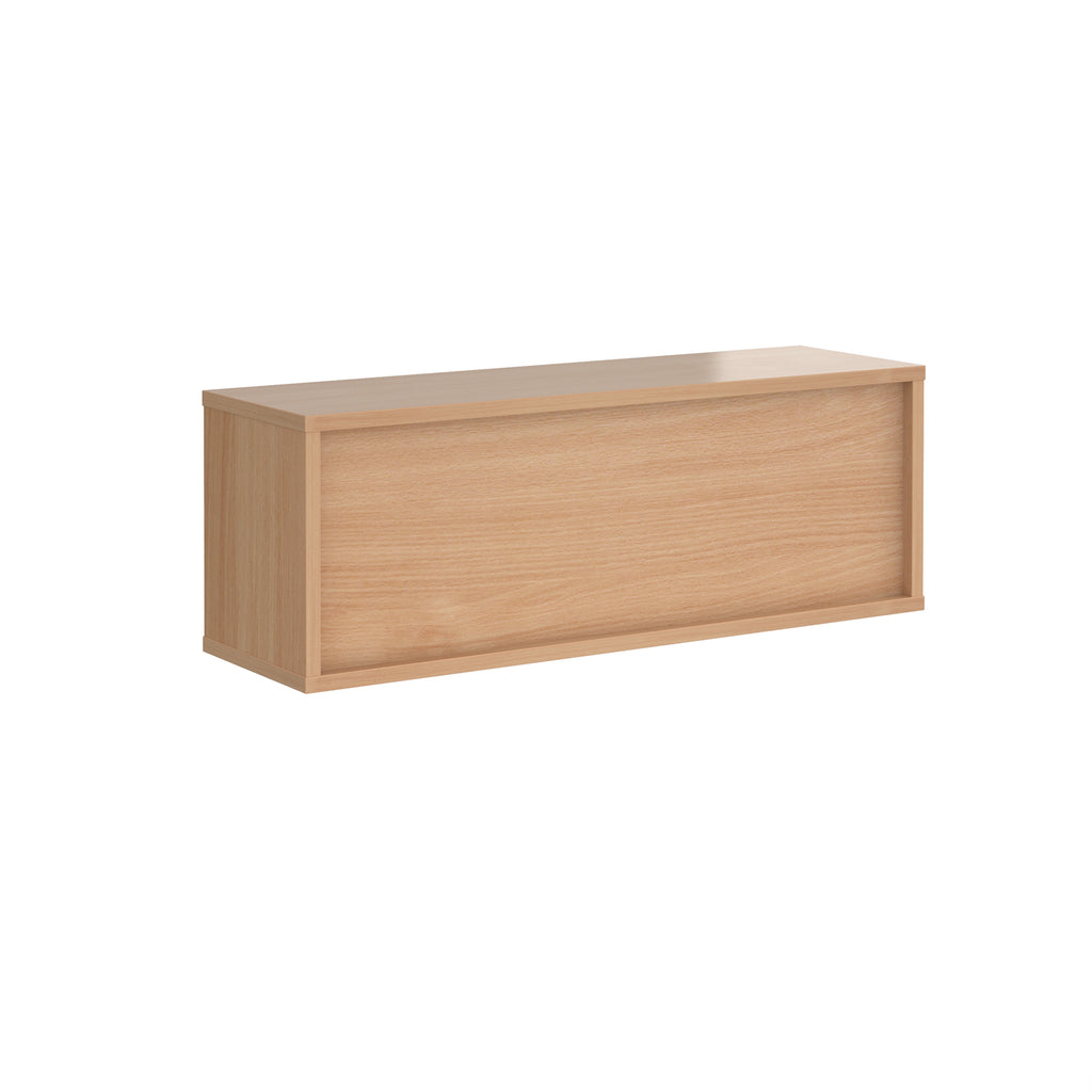 Office reception desk with a light wood-effect carcass and front panel, with twin cable access ports, shown on a white background.