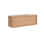 Office reception desk with a light wood-effect carcass and front panel, with twin cable access ports, shown on a white background.