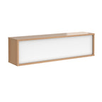Office reception desk with a light wood-effect carcass, white front panel, and twin cable access ports, shown on a white background.