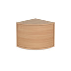 Curved reception desk unit with a light wood-effect finish and wraparound front panel, shown on a white background.