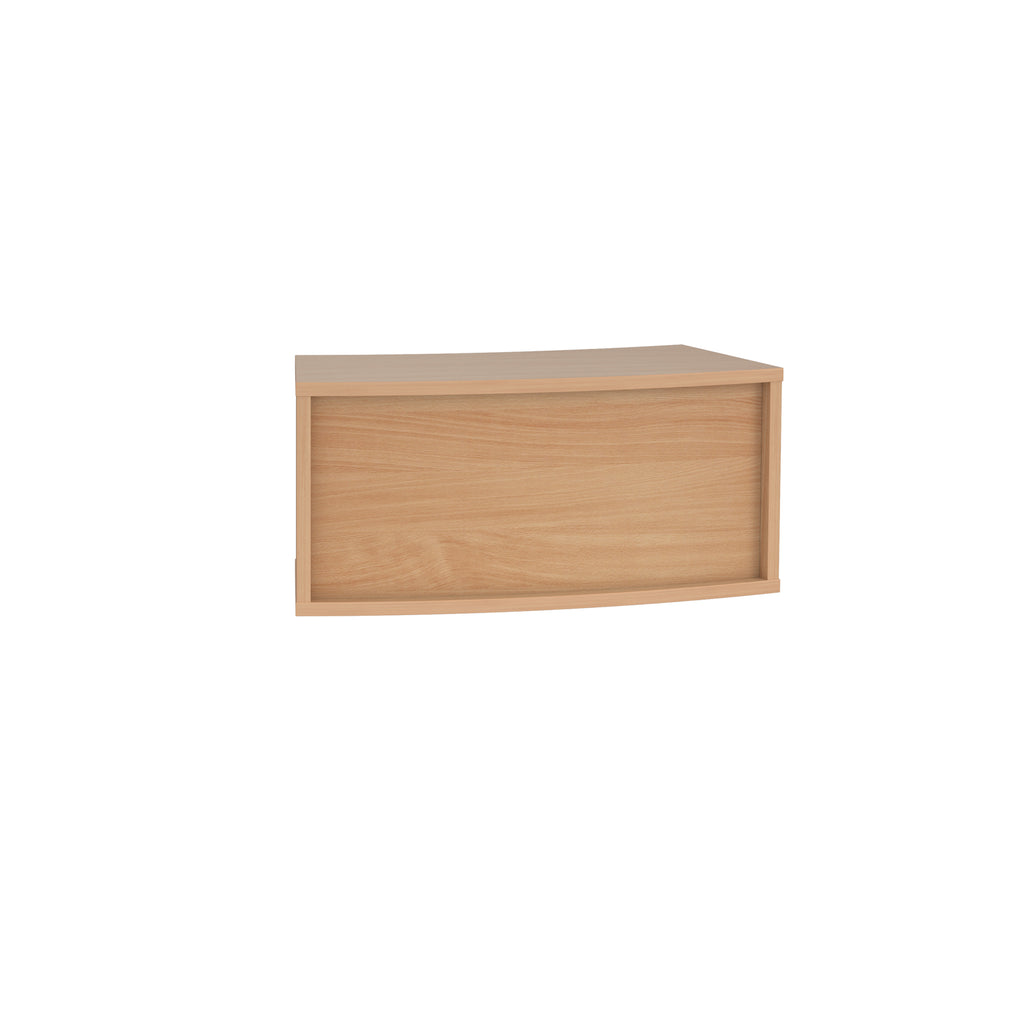 Office reception desk with a light wood-effect carcass and front panel, with twin cable access ports, shown on a white background.
