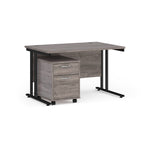 Wooden desk with a matching pedestal on a white background