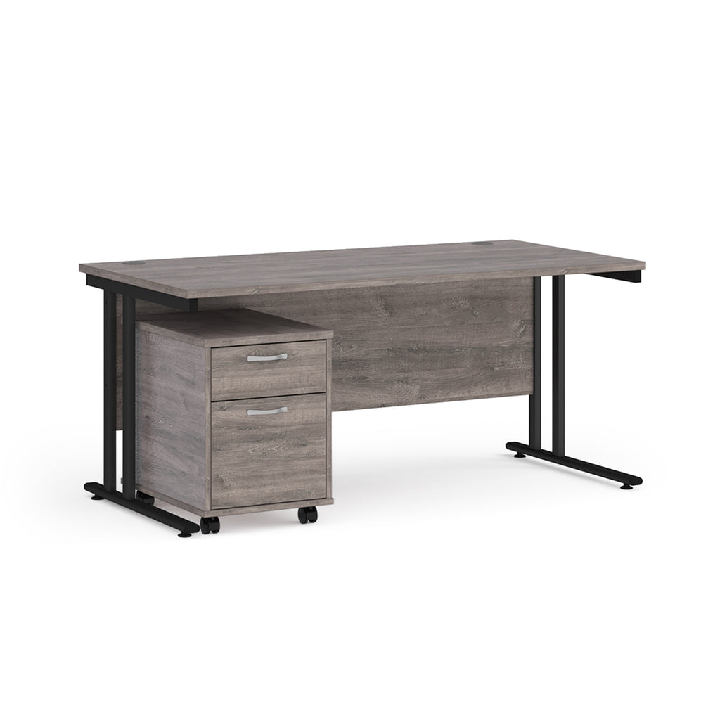 Gray office desk with black metal legs on a white background