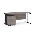 Gray office desk with black metal legs on a white background
