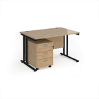 Wooden desk with black legs on a white background
