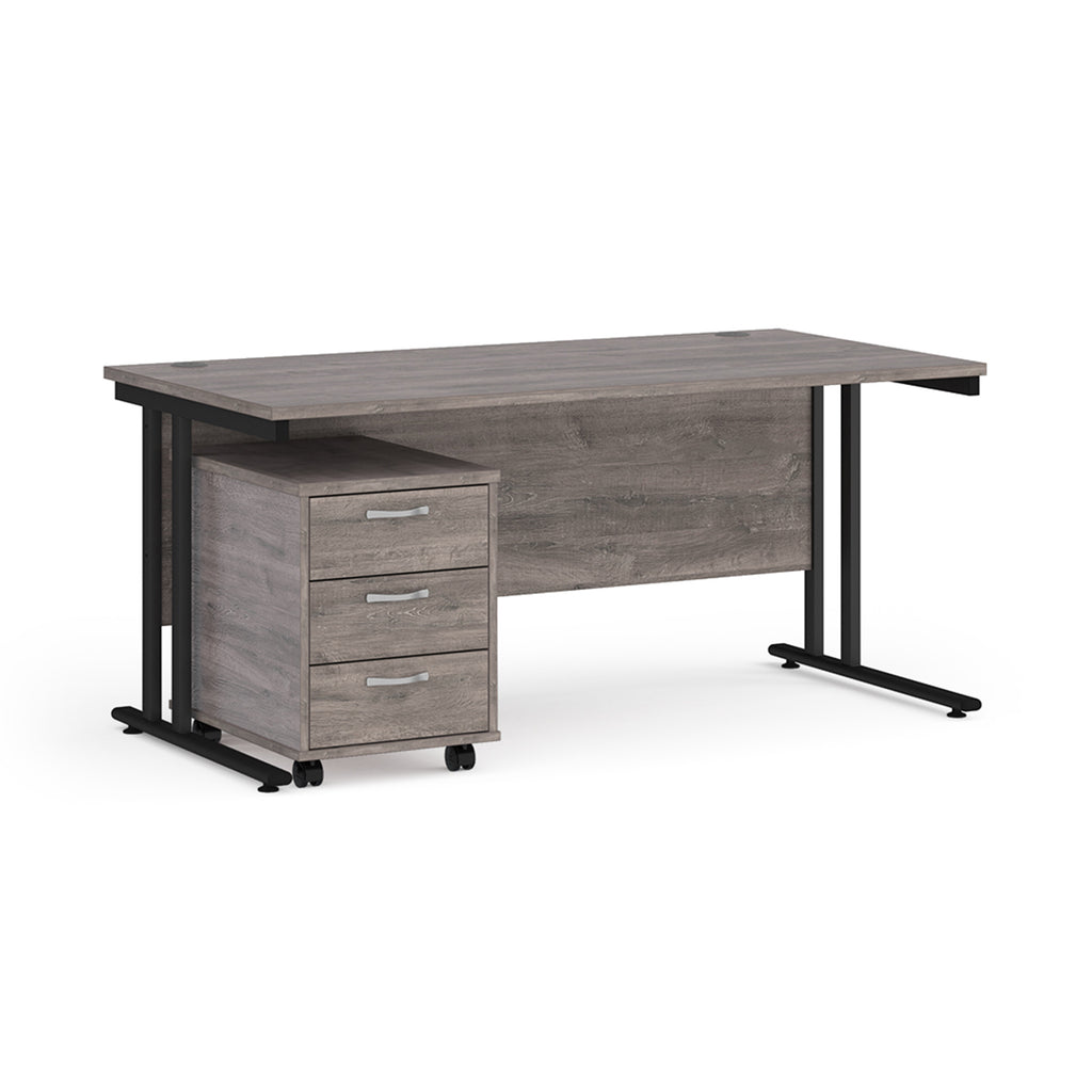 Wooden office desk with drawers on a white background