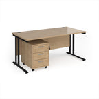 Wooden desk with pedestal on a white background