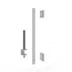 Desk-mounted screen divider fixing kit with metal brackets and clamp, shown on a white background. Designed for secure installation of office desk screens.