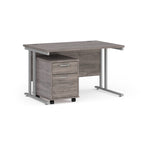 Gray office desk with a filing cabinet on a white background
