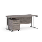Wooden office desk with metal legs on a white background