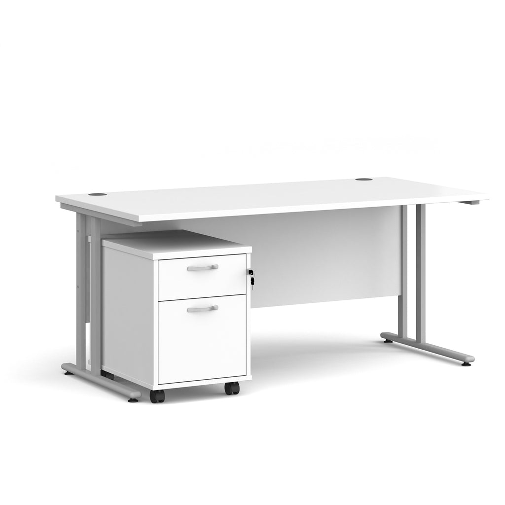 White office desk with a white pedestal on a white background