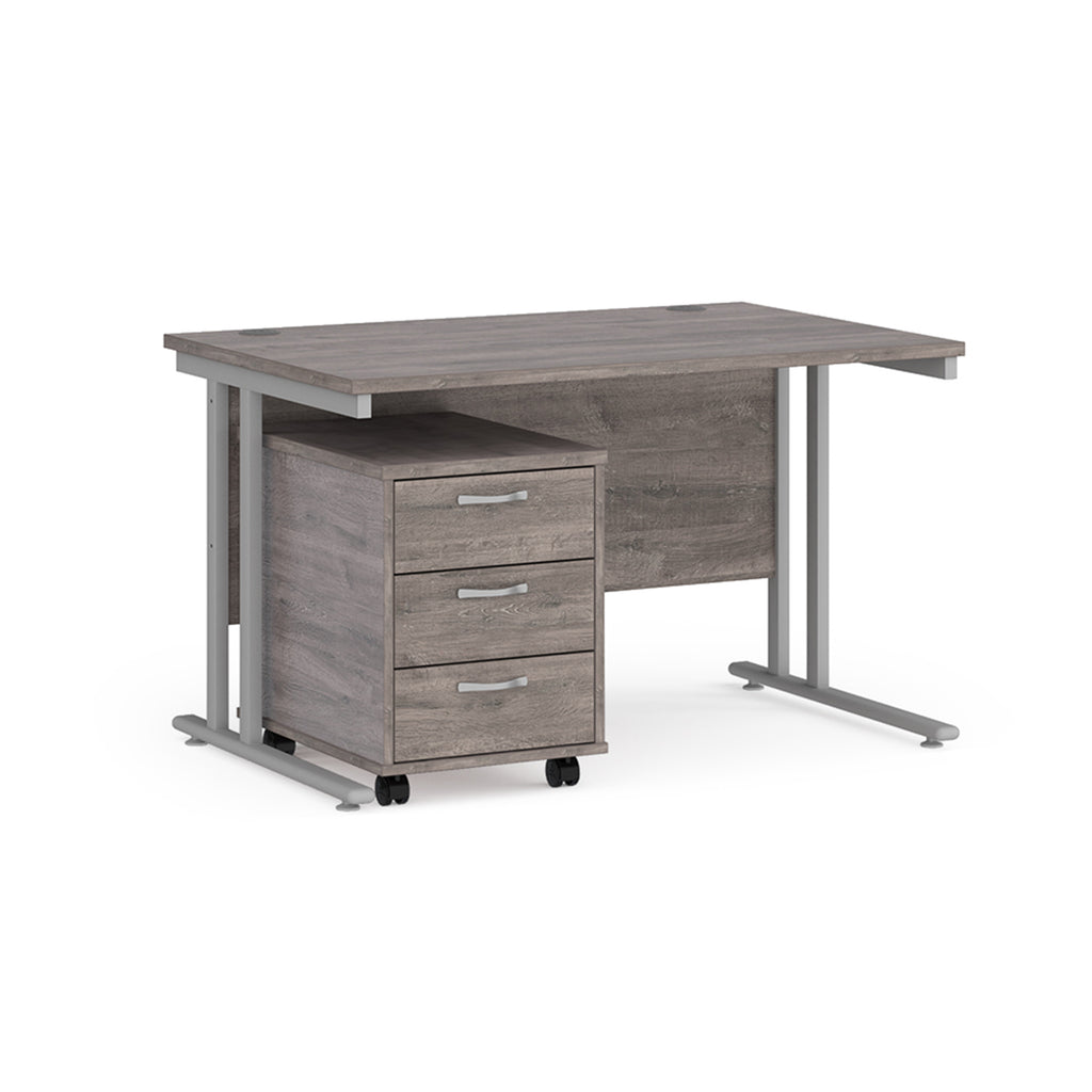 Wooden office desk with metal legs on a white background
