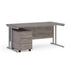 Wooden office desk with metal legs on a white background
