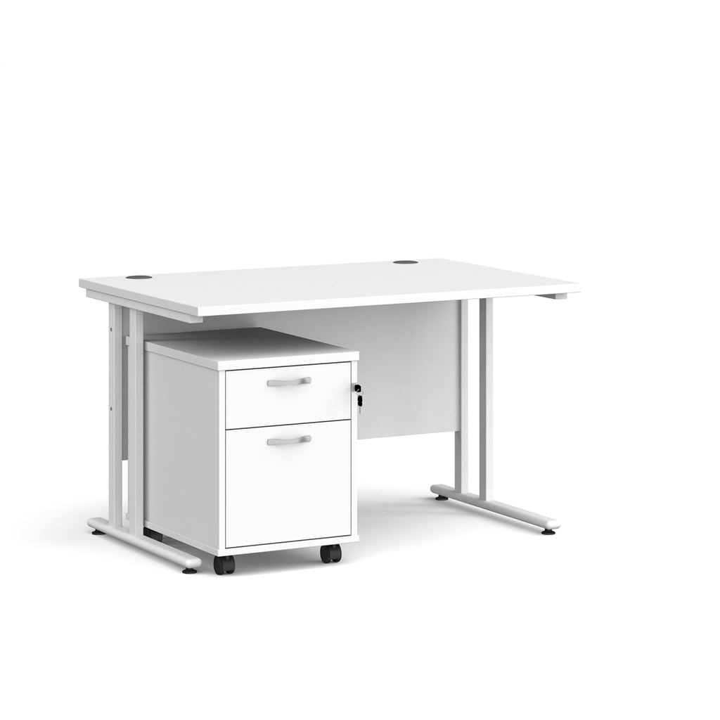 White office desk with a white pedestal on a white background