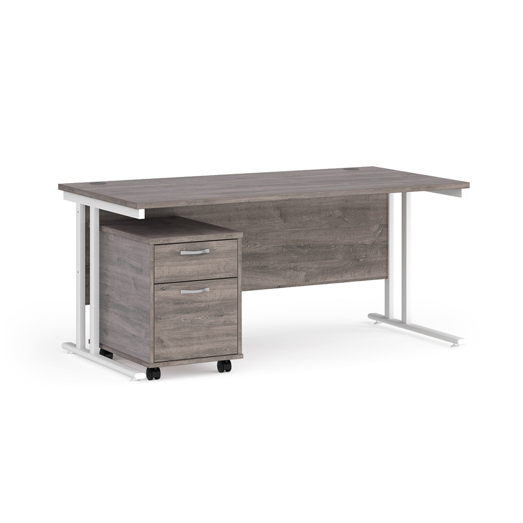 Gray office desk with white metal legs on a white background