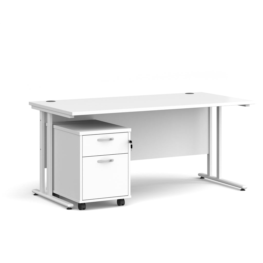 White office desk with a white pedestal on a white background