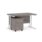 Grey office desk with white legs on a white background