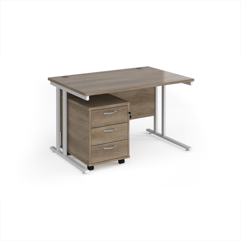 Wooden office desk with metal legs on a white background