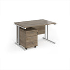 Wooden office desk with metal legs on a white background