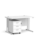 White office desk with a white pedestal on a white background
