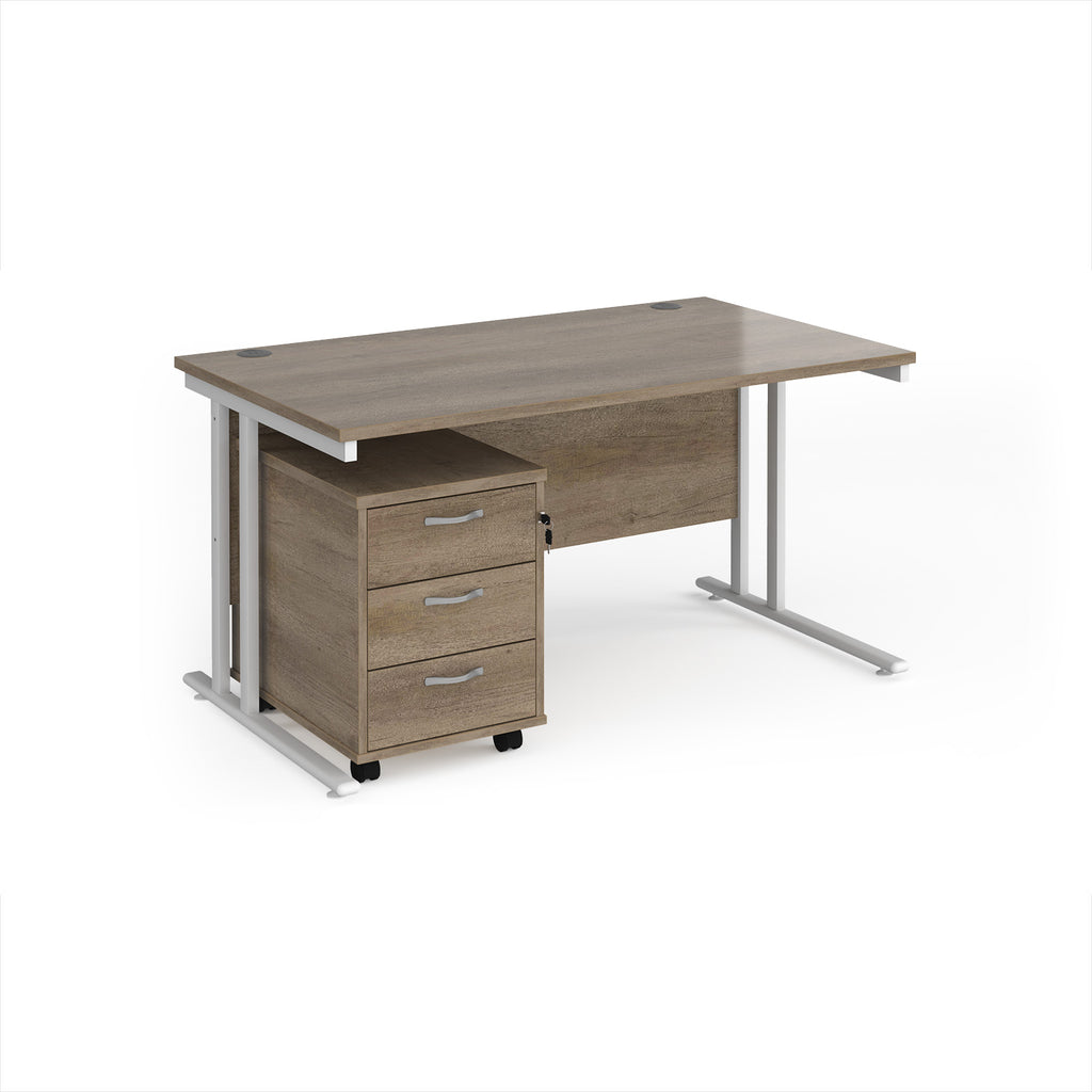 Wooden desk with metal legs on a white background