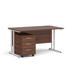Wooden desk with a white metal frame on a white background