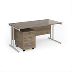 Wooden office desk with a metal frame on a white background