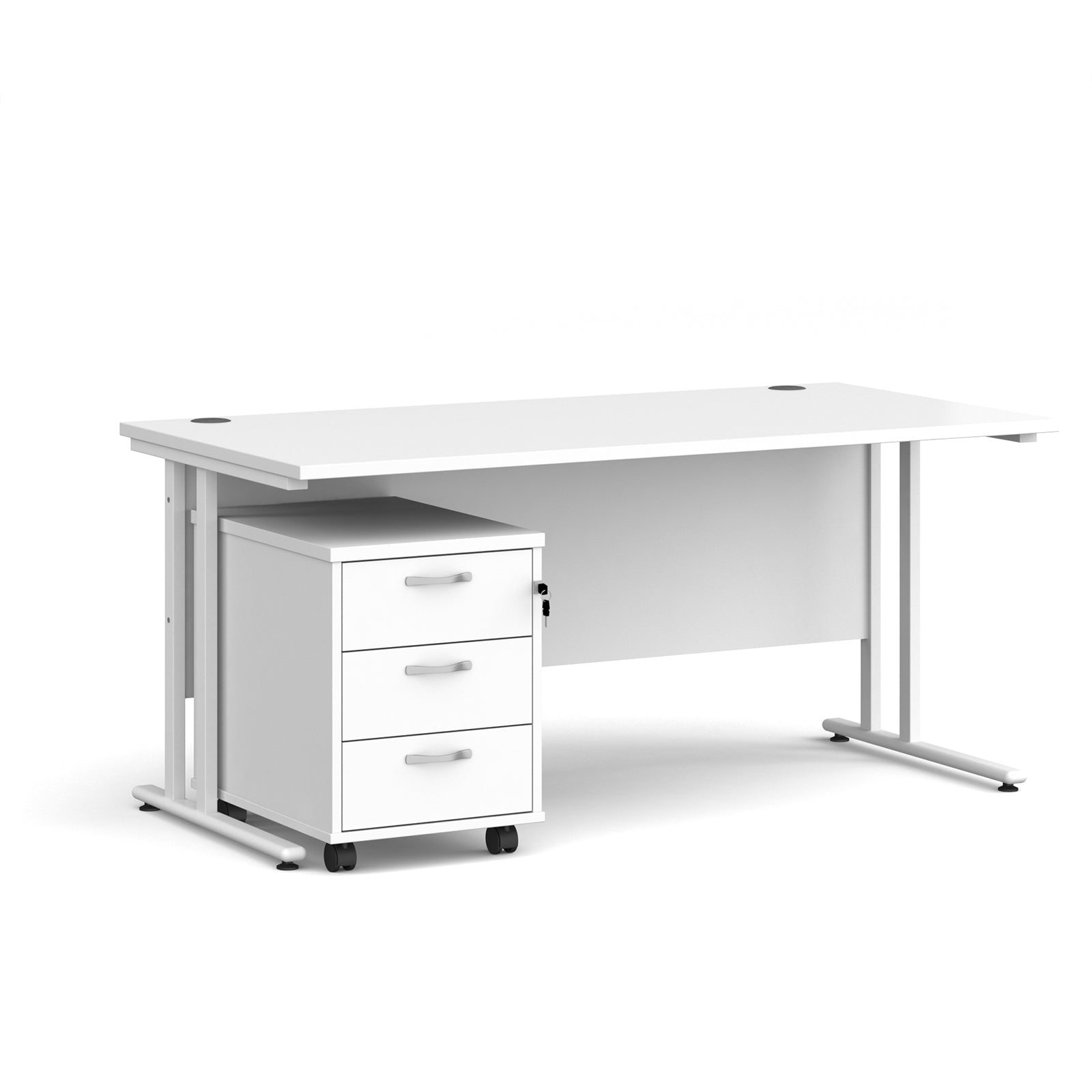 White office desk with a white pedestal on a white background