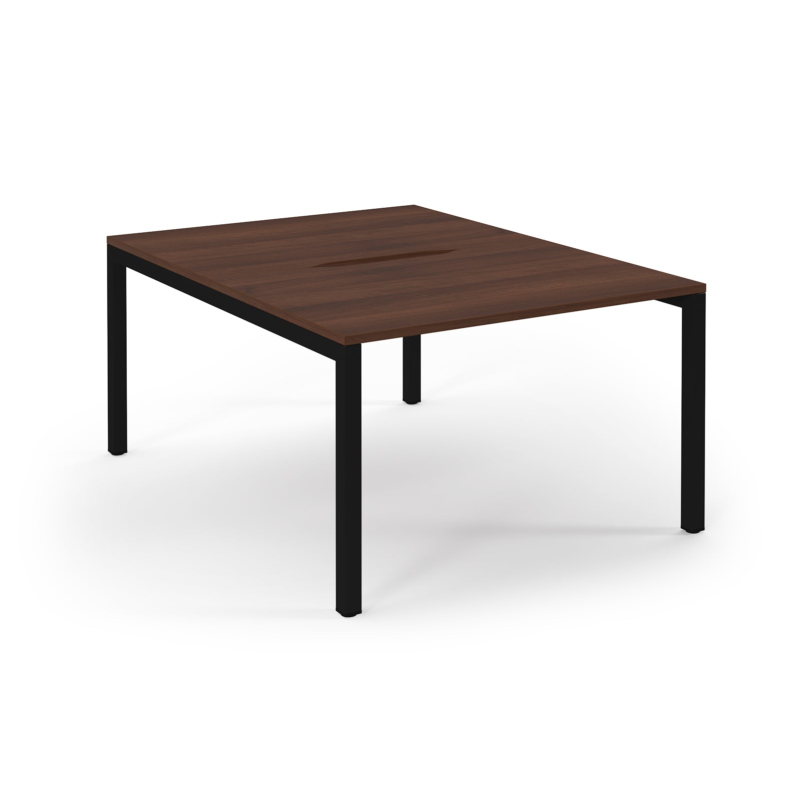 Wooden table with black legs on a white background