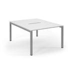 White rectangular table with metal legs on a white background