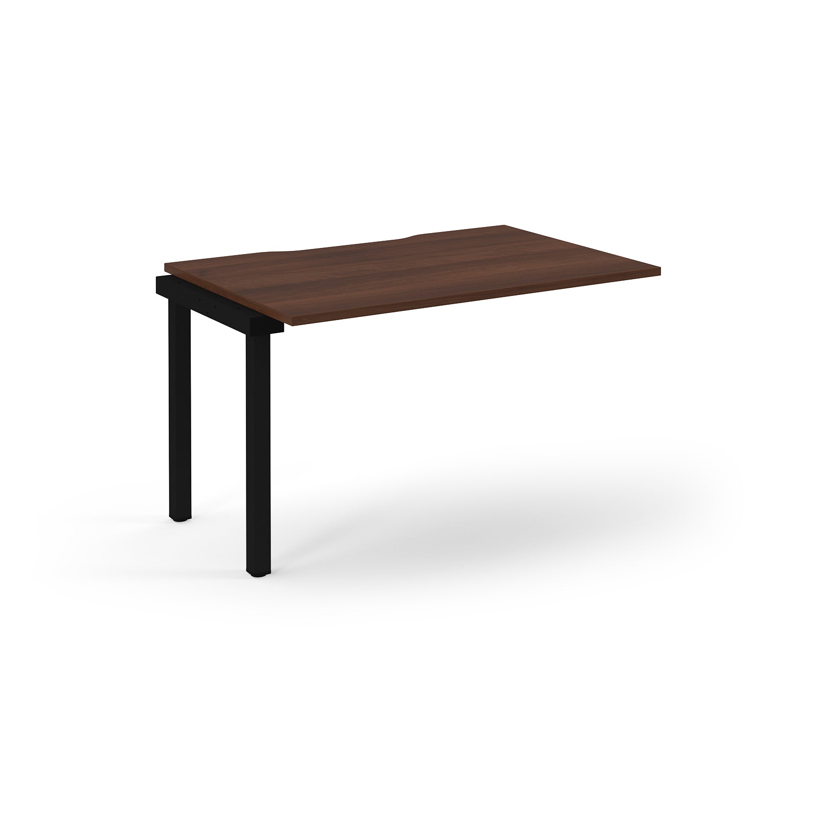 Wooden desk with black legs on a white background