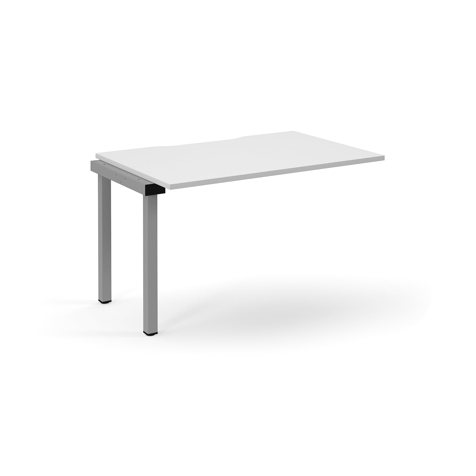 White rectangular table with a grey metal frame on a white background