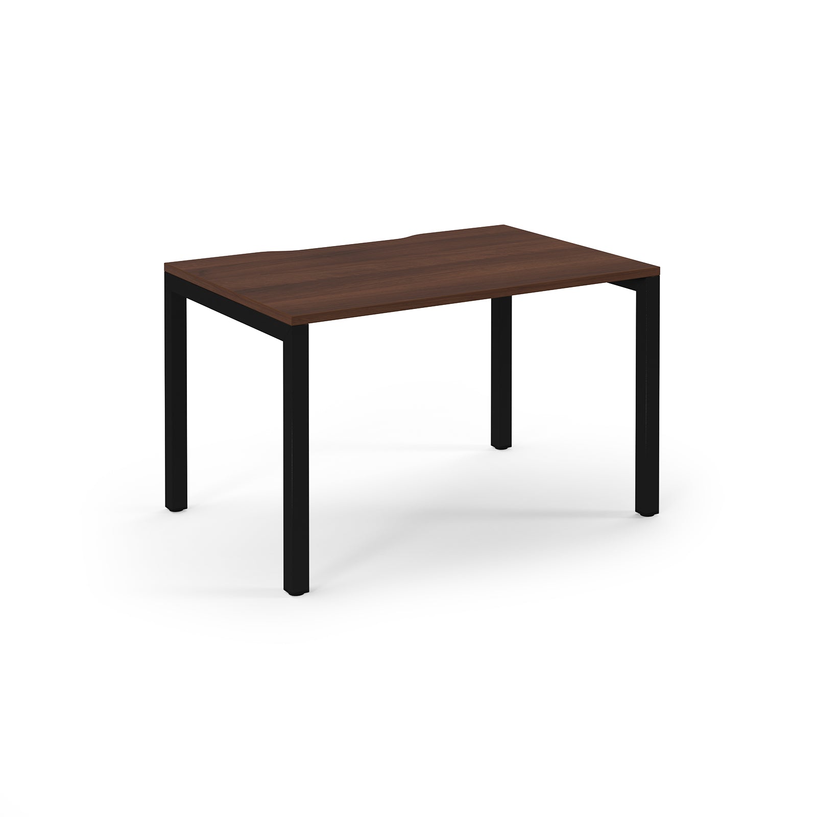 Wooden table with black legs on a white background