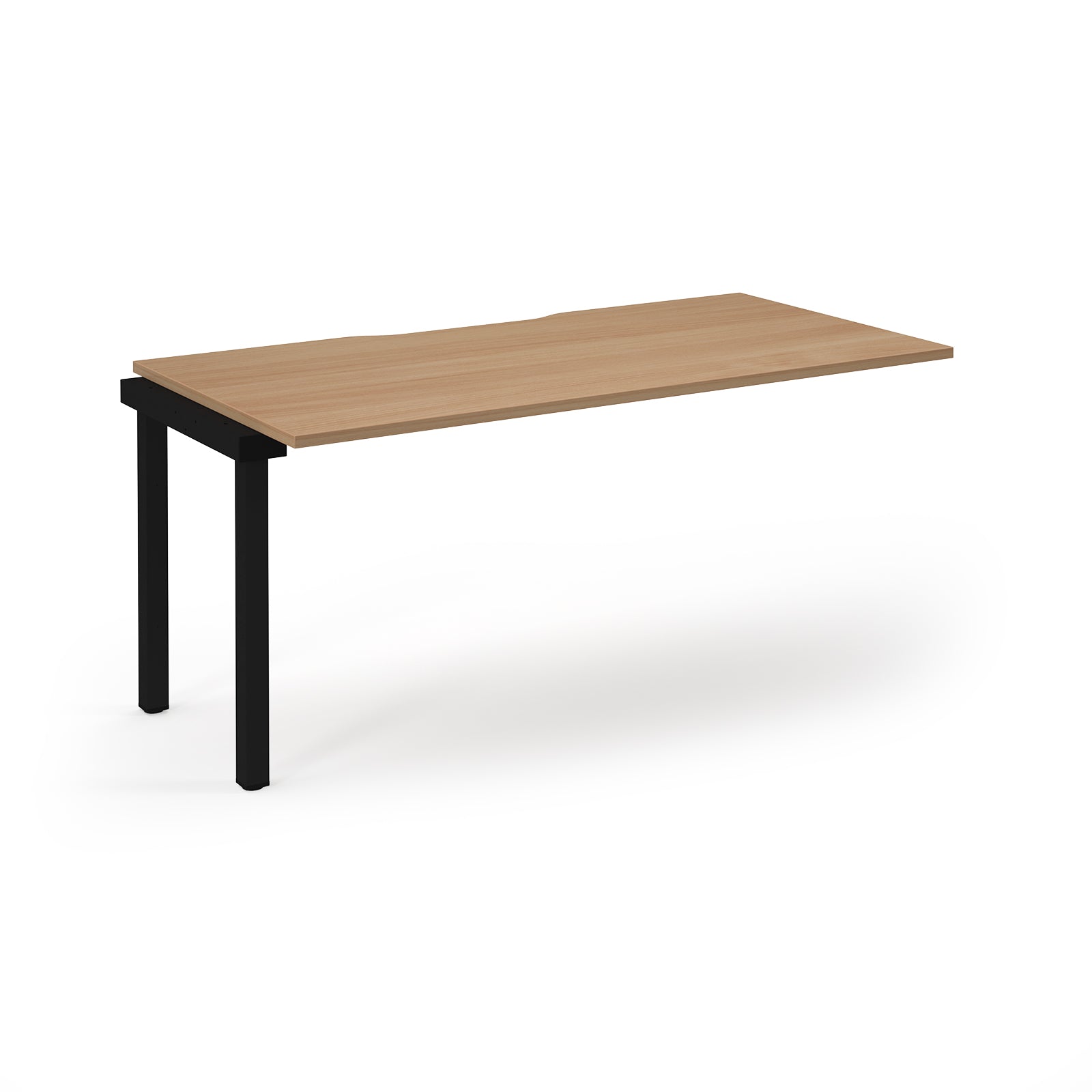 Wooden table with black metal legs on a white background