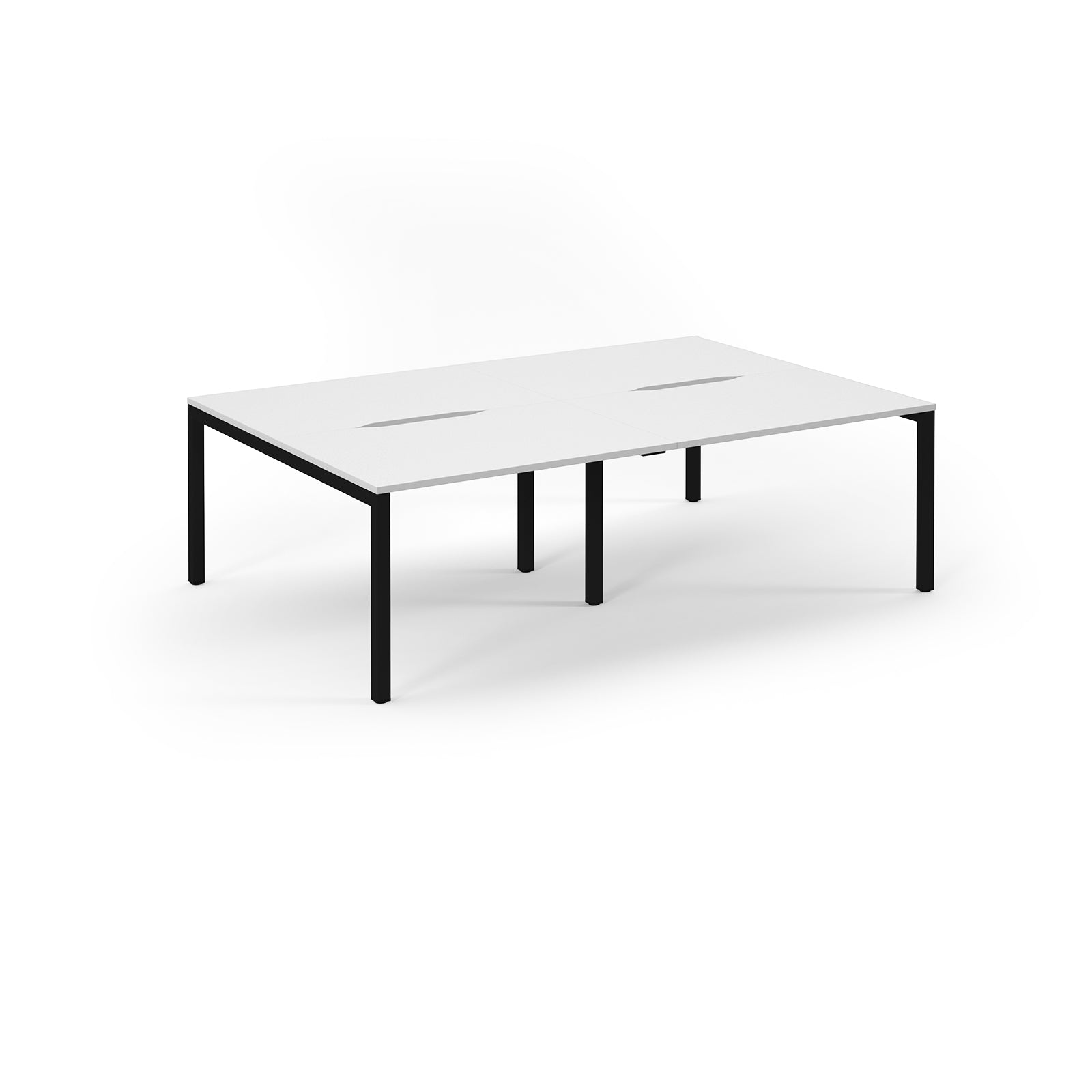 Rectangular glass table with black metal legs on a white background