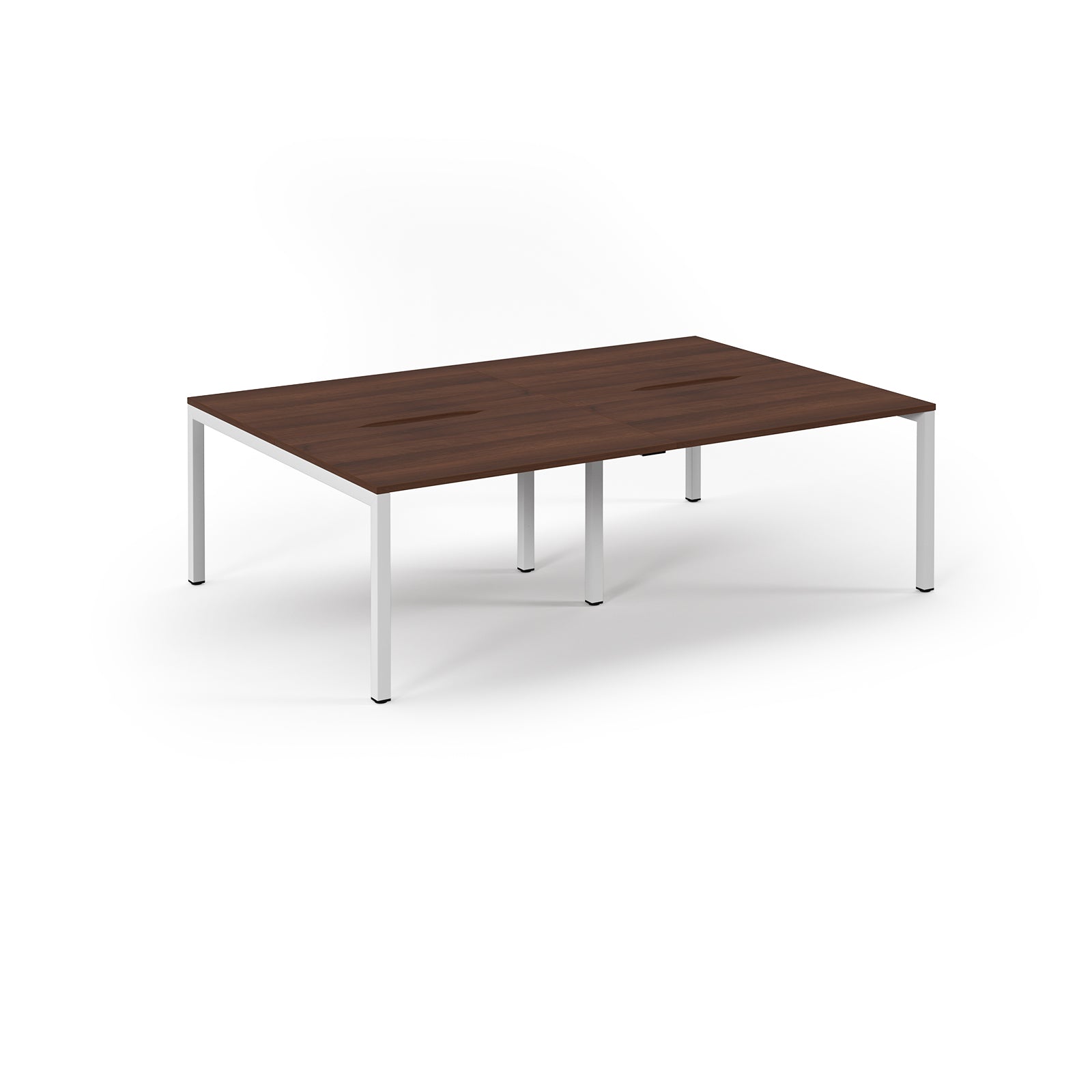 Rectangular wooden table with white legs on a white background