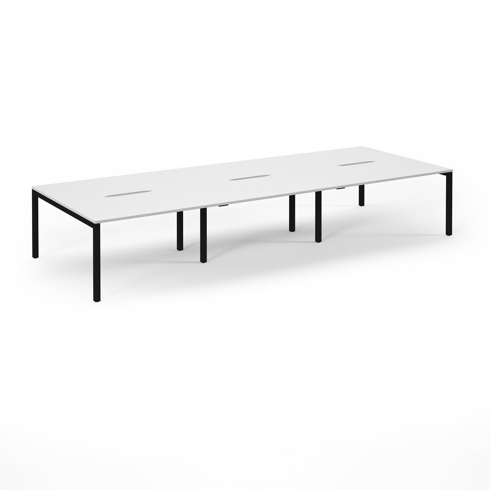 Long white table with black legs on a white background