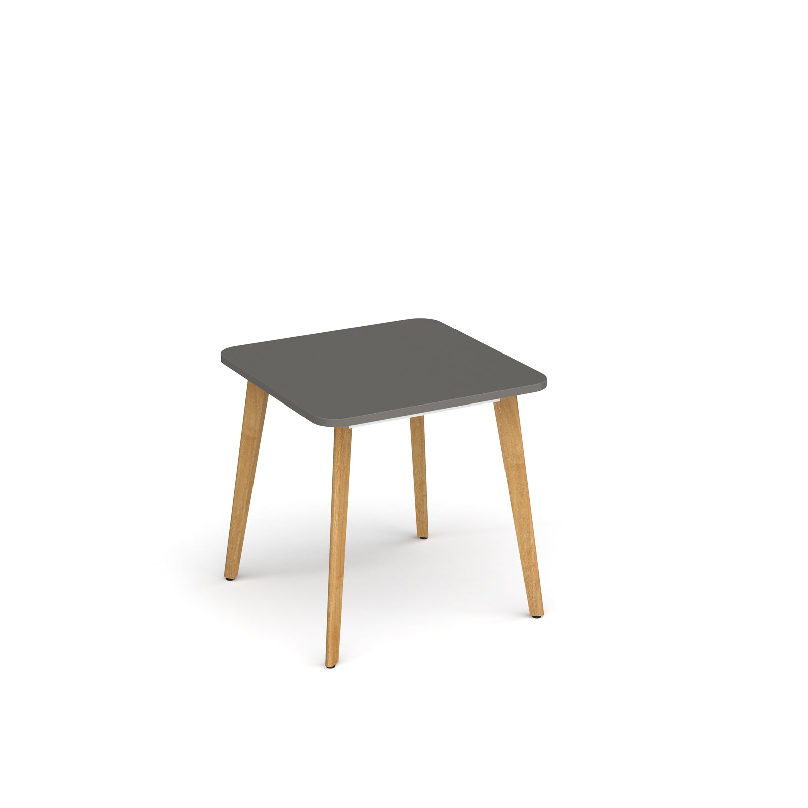 Small table with a gray top and wooden legs on a white background