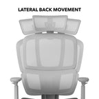 Illustration of an ergonomic office chair showing lateral back movement, demonstrating flexible side-to-side support for natural seated motion.