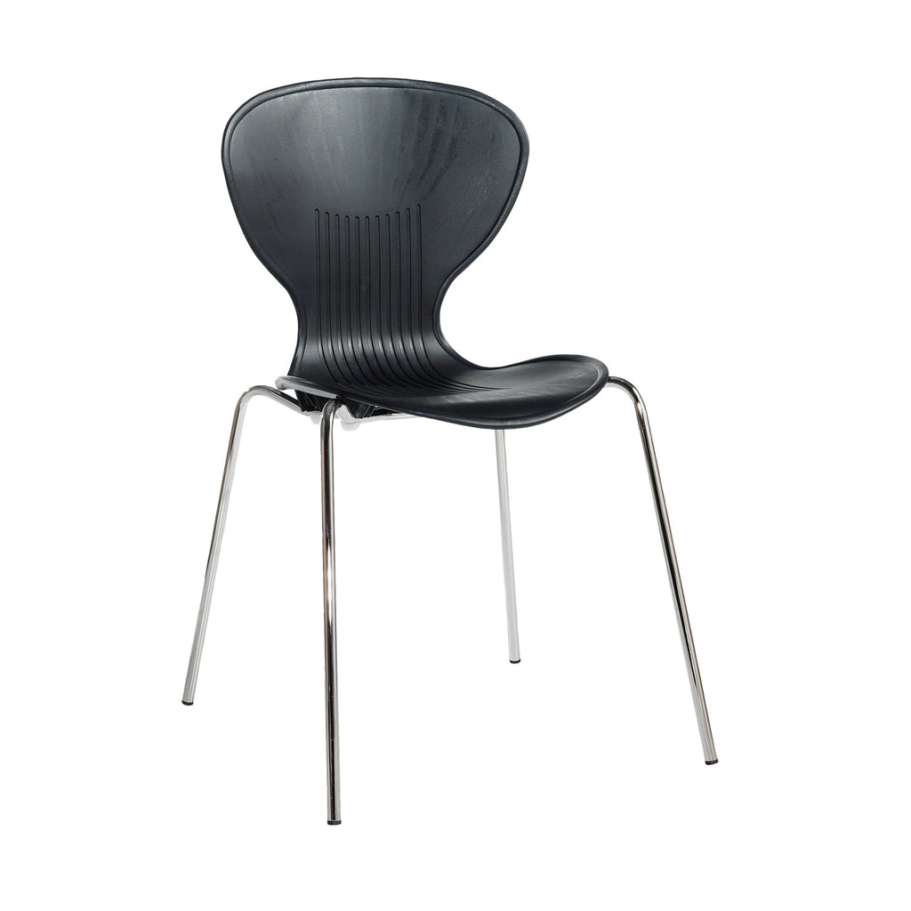 Black chair with silver legs on a white background