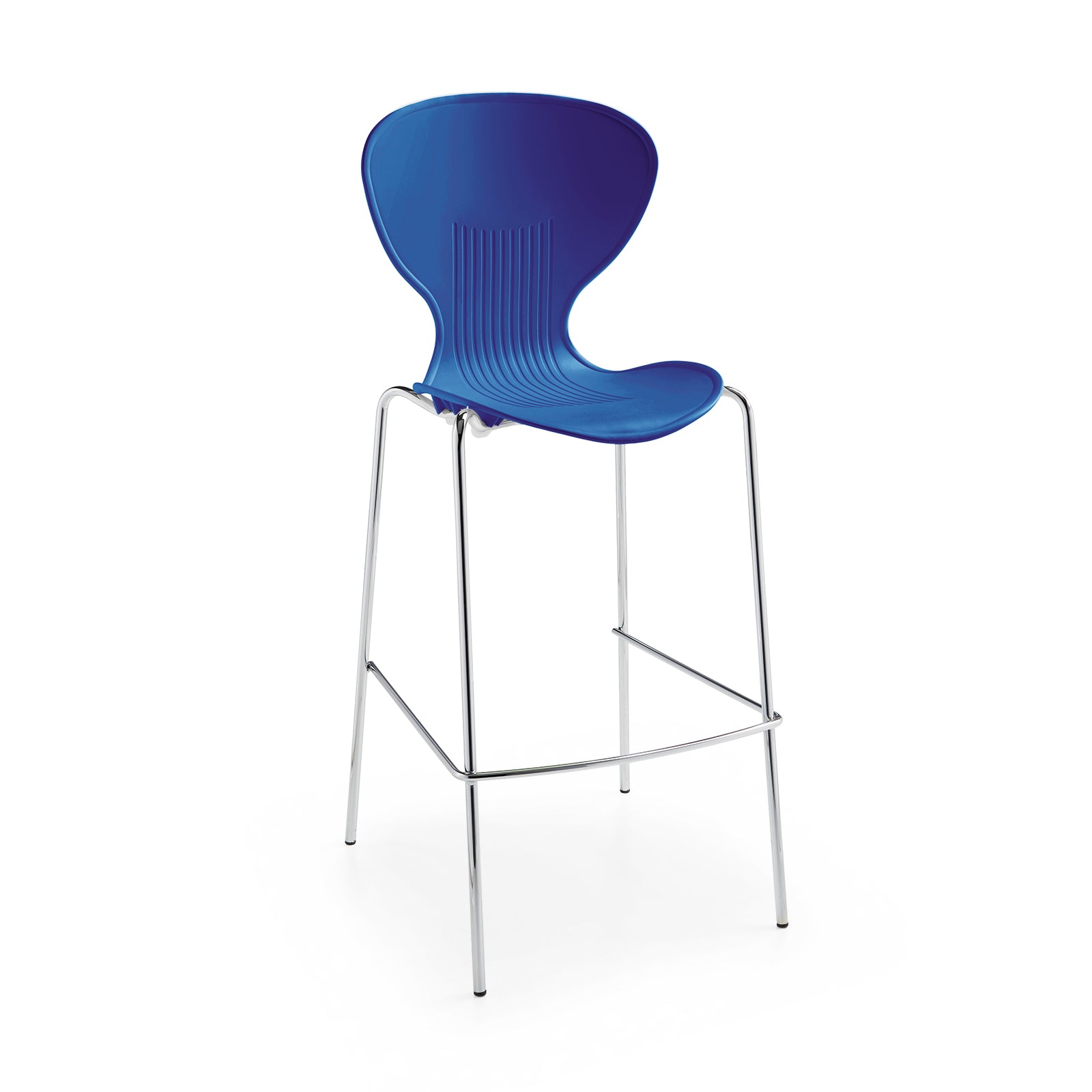 Blue bar stool with a white background